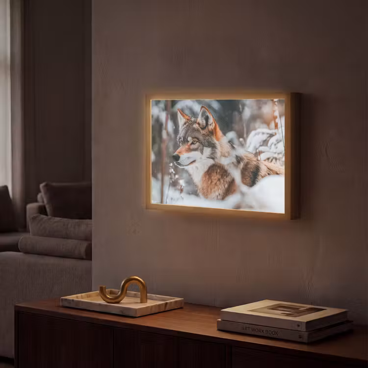 Wolf - Sneeuw - Winter - Dieren - Natuur - Sneeuw Light Box met batterij (Wandlamp) middel -sfeer1