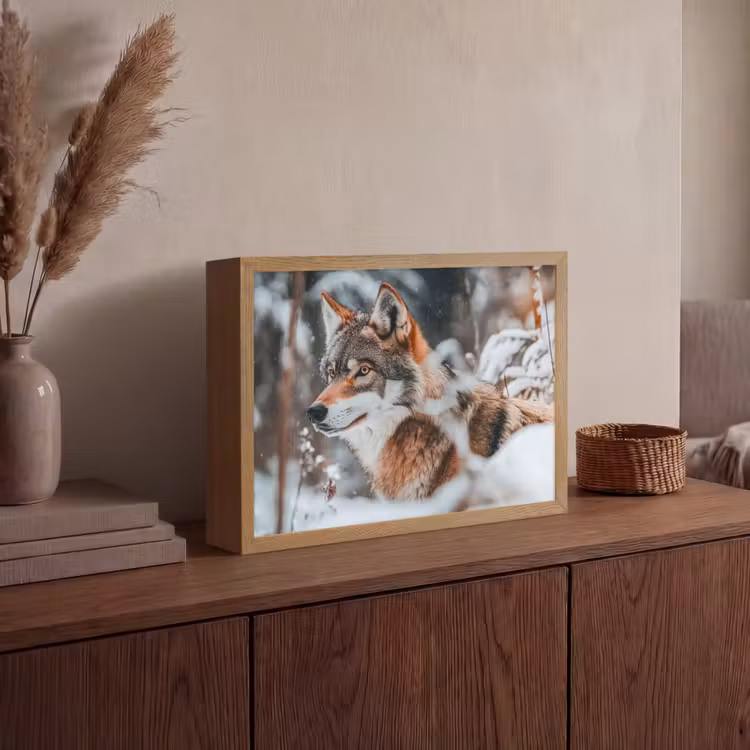 Wolf - Sneeuw - Winter - Dieren - Natuur - Sneeuw Light Box met batterij (Wandlamp) middel -sfeer2