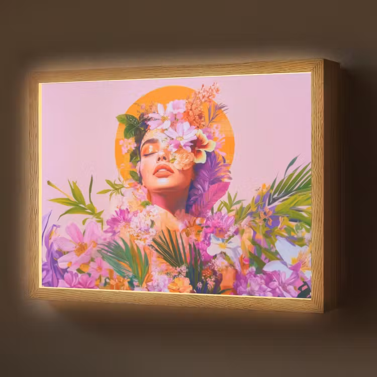Vrouw - Abstract - Cirkel - Bloemen Light Box met batterij (Wandlamp) middel -z3d_website