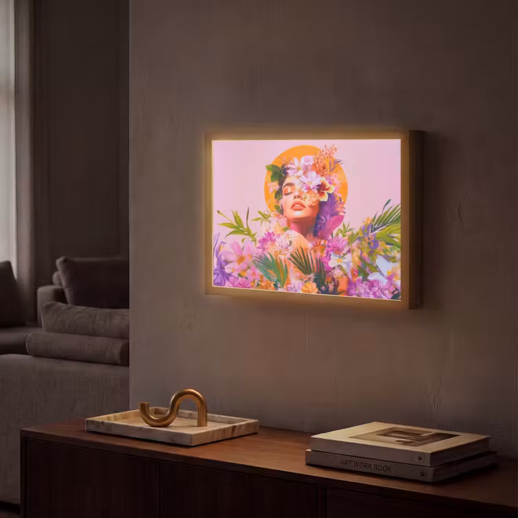 Vrouw - Abstract - Cirkel - Bloemen Light Box met batterij (Wandlamp) middel -sfeer1