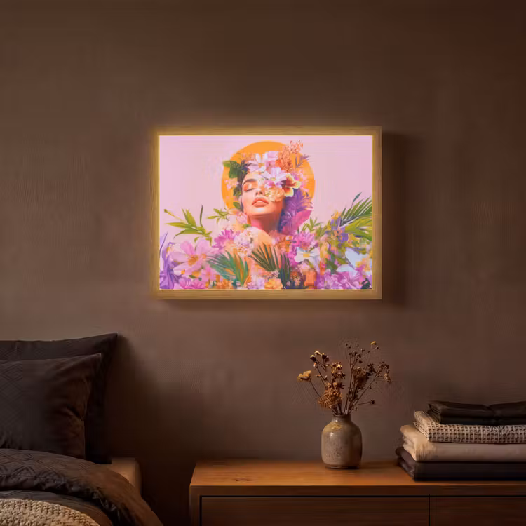 Vrouw - Abstract - Cirkel - Bloemen Light Box met batterij (Wandlamp) middel -sfeer4