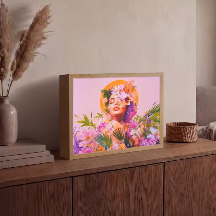 Vrouw - Abstract - Cirkel - Bloemen Light Box met batterij (Wandlamp) middel -sfeer2