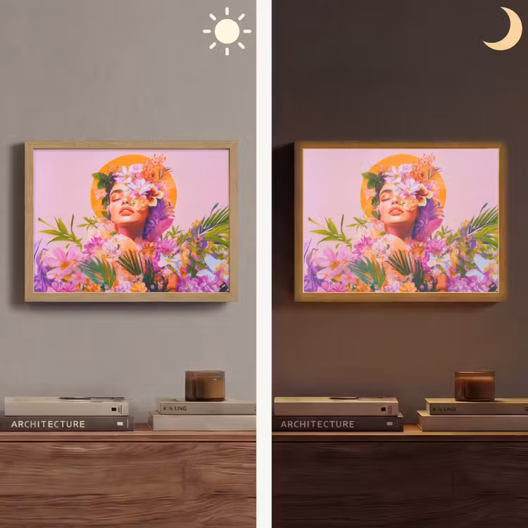 Vrouw - Abstract - Cirkel - Bloemen Light Box met batterij (Wandlamp) middel -sfeer3