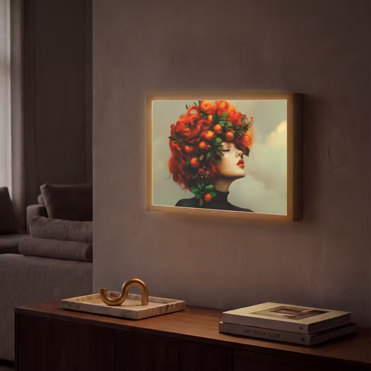 Vrouw - Appels - Rood - Bladeren Light Box met batterij (Wandlamp) middel -sfeer1