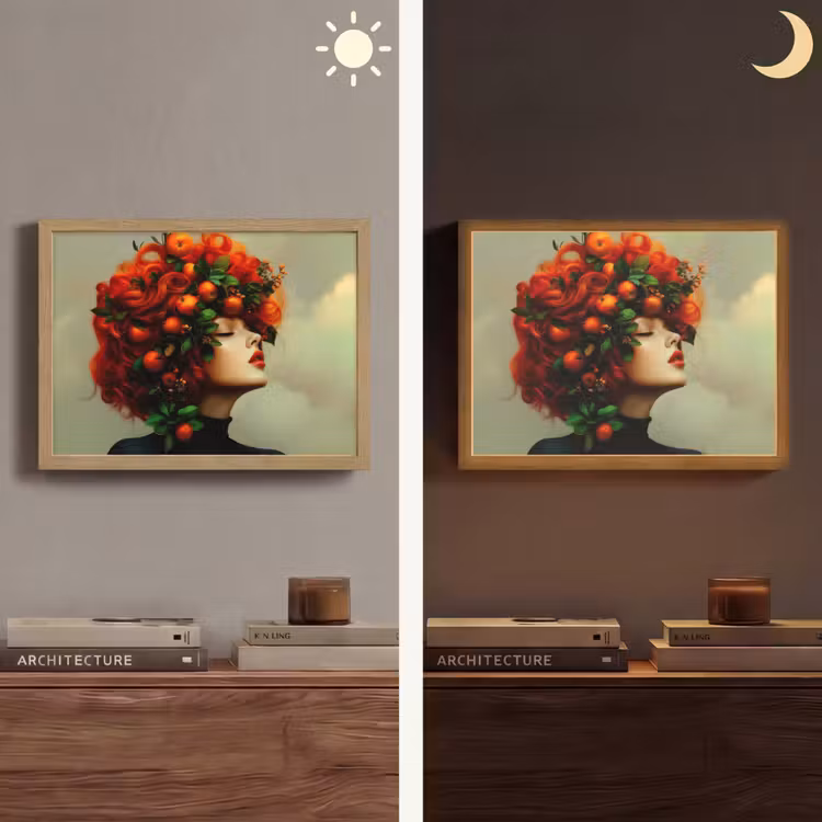 Vrouw - Appels - Rood - Bladeren Light Box met batterij (Wandlamp) middel -sfeer3
