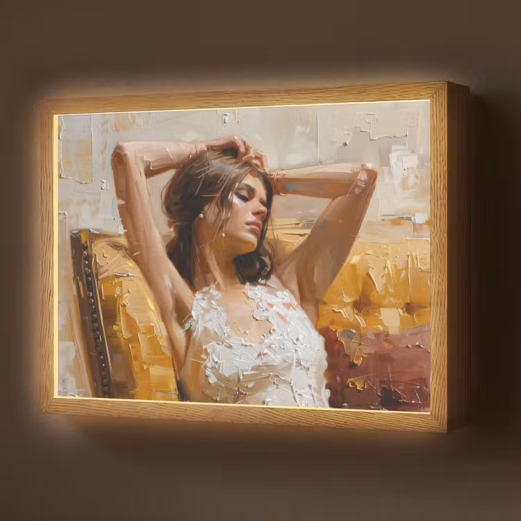 Vrouw - Kunst - Abstract - Modern Light Box met batterij (Wandlamp) middel -z3d_website