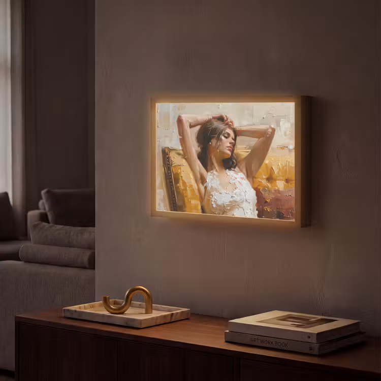 Vrouw - Kunst - Abstract - Modern Light Box met batterij (Wandlamp) middel -sfeer1