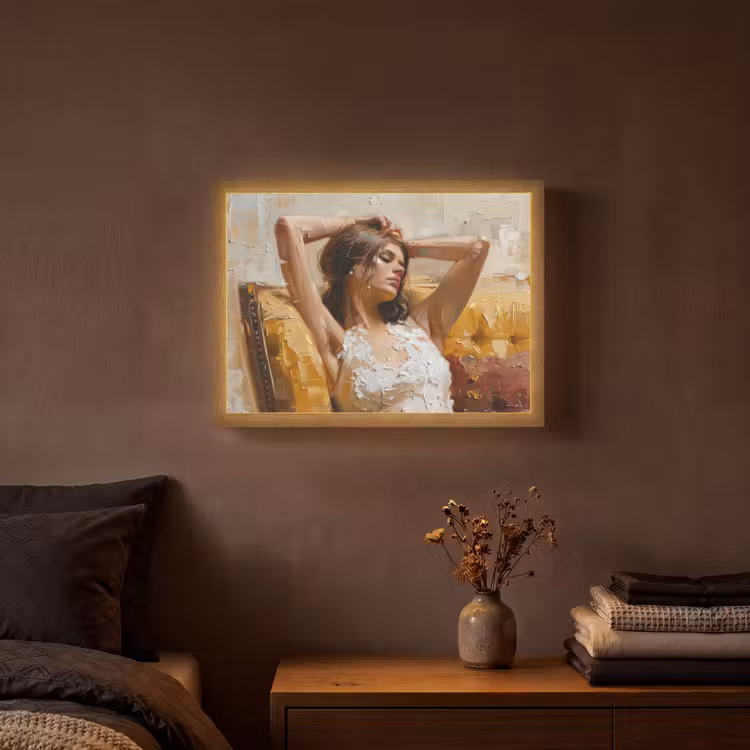 Vrouw - Kunst - Abstract - Modern Light Box met batterij (Wandlamp) middel -sfeer4