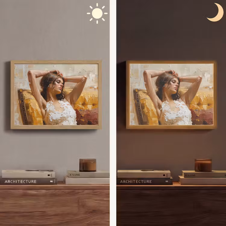 Vrouw - Kunst - Abstract - Modern Light Box met batterij (Wandlamp) middel -sfeer3