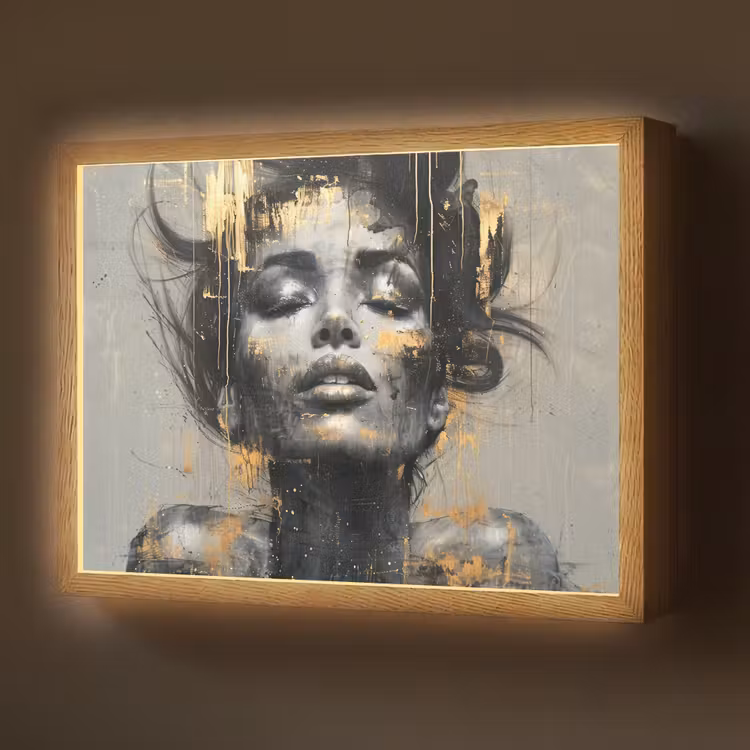 Vrouw - Kunst - Goud - Abstract - Glamour Light Box met batterij (Wandlamp) middel -z3d_website