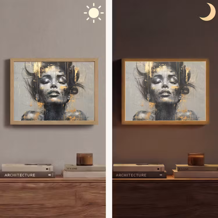 Vrouw - Kunst - Goud - Abstract - Glamour Light Box met batterij (Wandlamp) middel -sfeer3