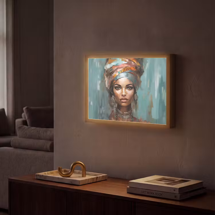 Vrouw - Kunst - Sieraden - Portret Light Box met batterij (Wandlamp) middel -sfeer1