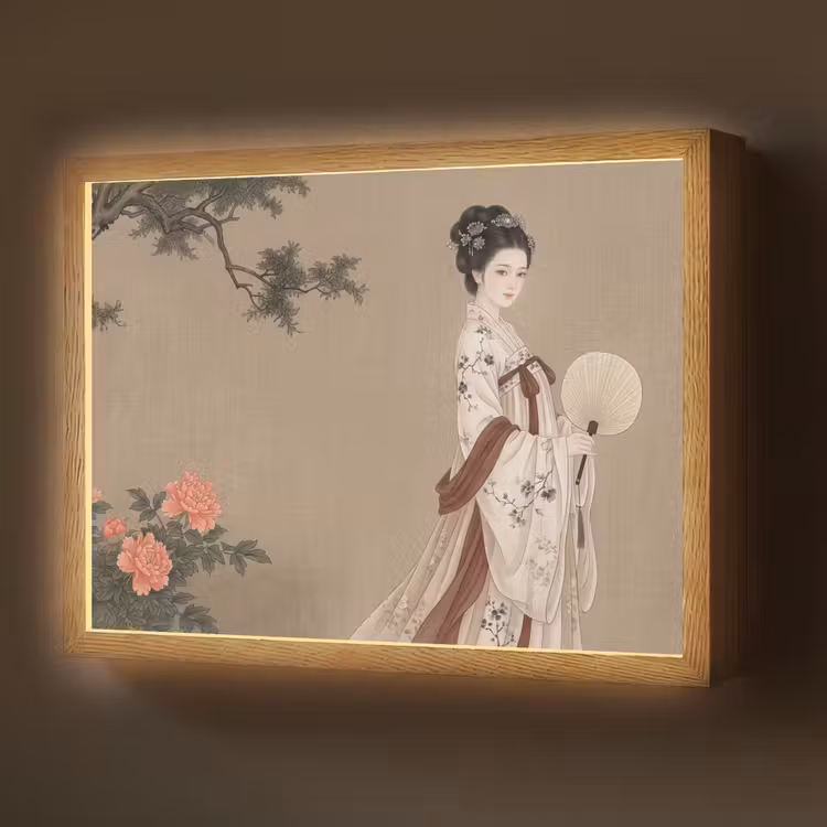 Vrouw - Azië - Kunst - Beige Light Box met batterij (Wandlamp) middel -z3d_website