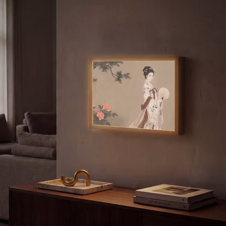 Vrouw - Azië - Kunst - Beige Light Box met batterij (Wandlamp) middel -sfeer1