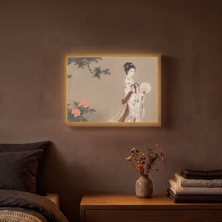 Vrouw - Azië - Kunst - Beige Light Box met batterij (Wandlamp) middel -sfeer4