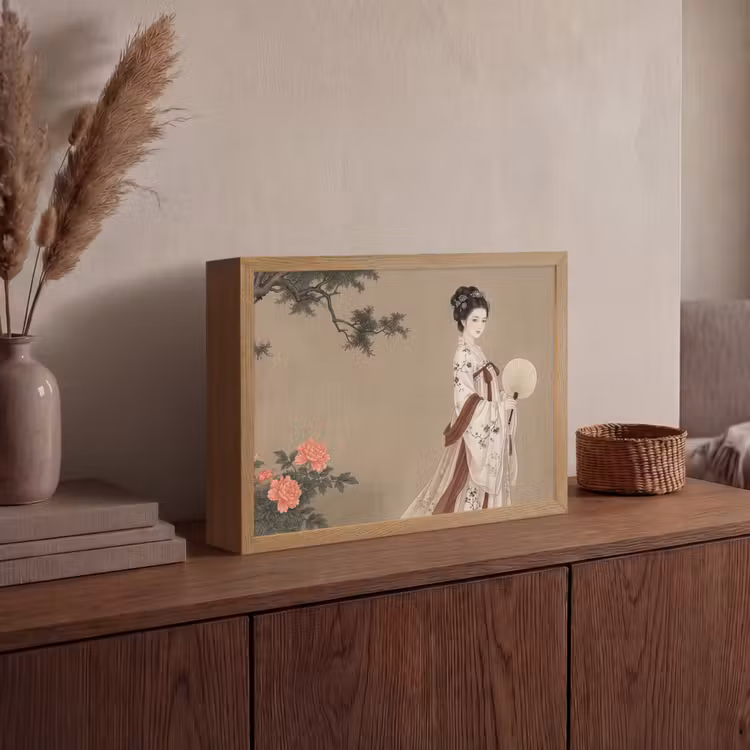 Vrouw - Azië - Kunst - Beige Light Box met batterij (Wandlamp) middel -sfeer2