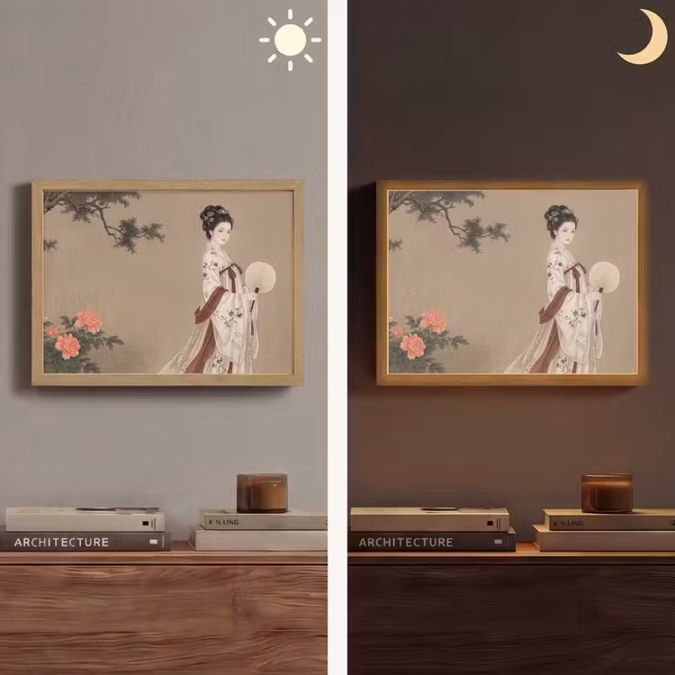 Vrouw - Azië - Kunst - Beige Light Box met batterij (Wandlamp) middel -sfeer3