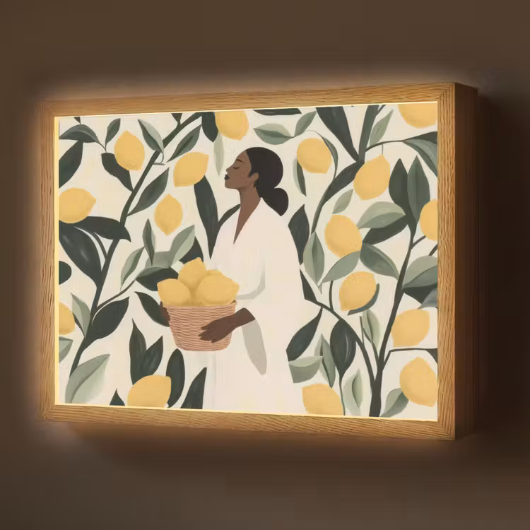 Vrouw - Mand - Citroenen - Bladeren Light Box met batterij (Wandlamp) middel -z3d_website