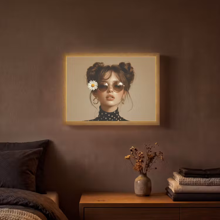 Vrouw - Beige - Bloem - Modern - Portret Light Box met batterij (Wandlamp) middel -sfeer4