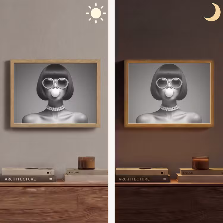 Vrouw - Zwart Wit - Ketting - Zonnebril Light Box met batterij (Wandlamp) middel -sfeer3