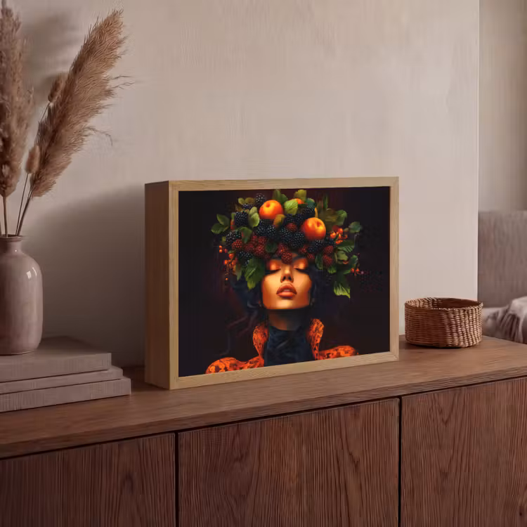 Vrouw - Zwart - Bessen - Bramen - Appels Light Box met batterij (Wandlamp) middel -sfeer2