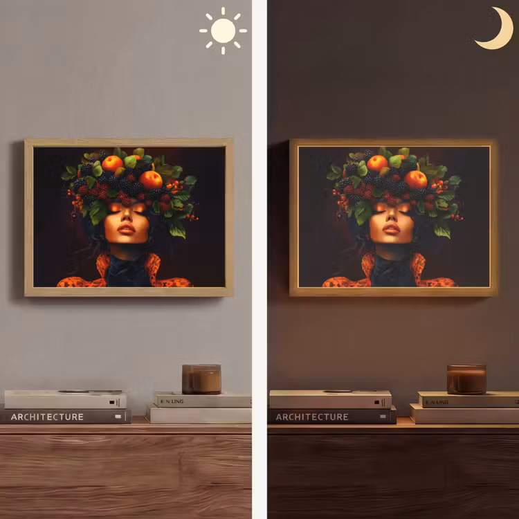 Vrouw - Zwart - Bessen - Bramen - Appels Light Box met batterij (Wandlamp) middel -sfeer3