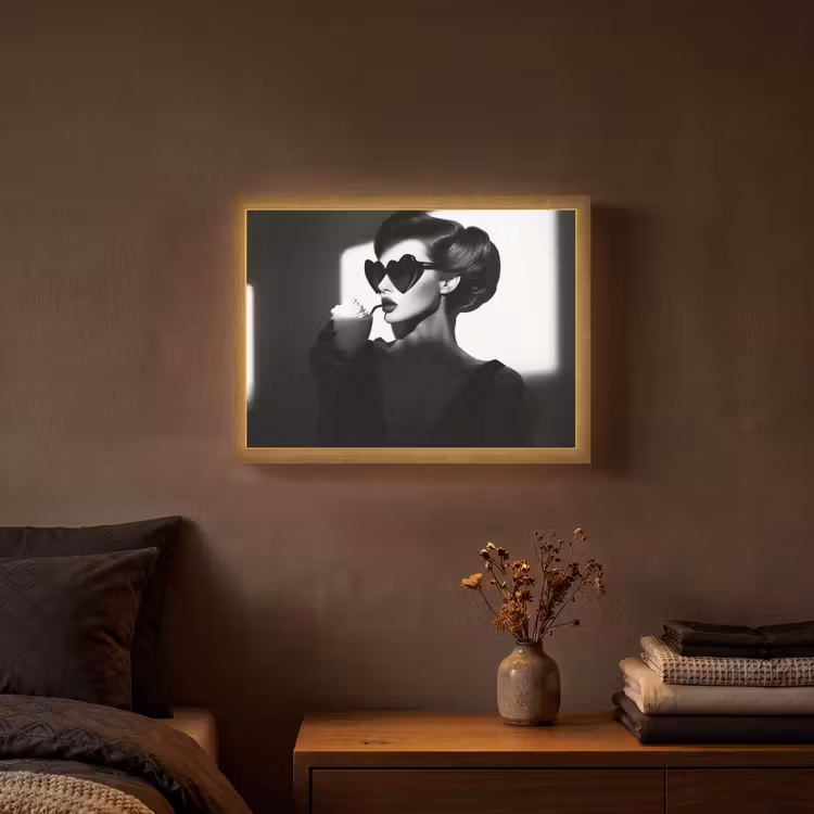 Vrouw - Zwart - Hart Light Box met batterij (Wandlamp) middel -sfeer4