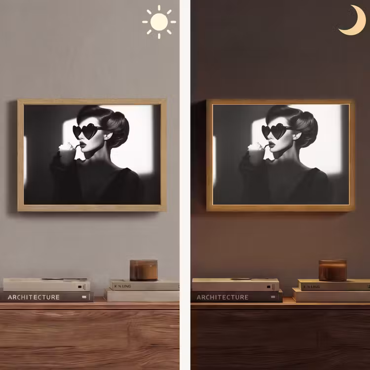 Vrouw - Zwart - Hart Light Box met batterij (Wandlamp) middel -sfeer3