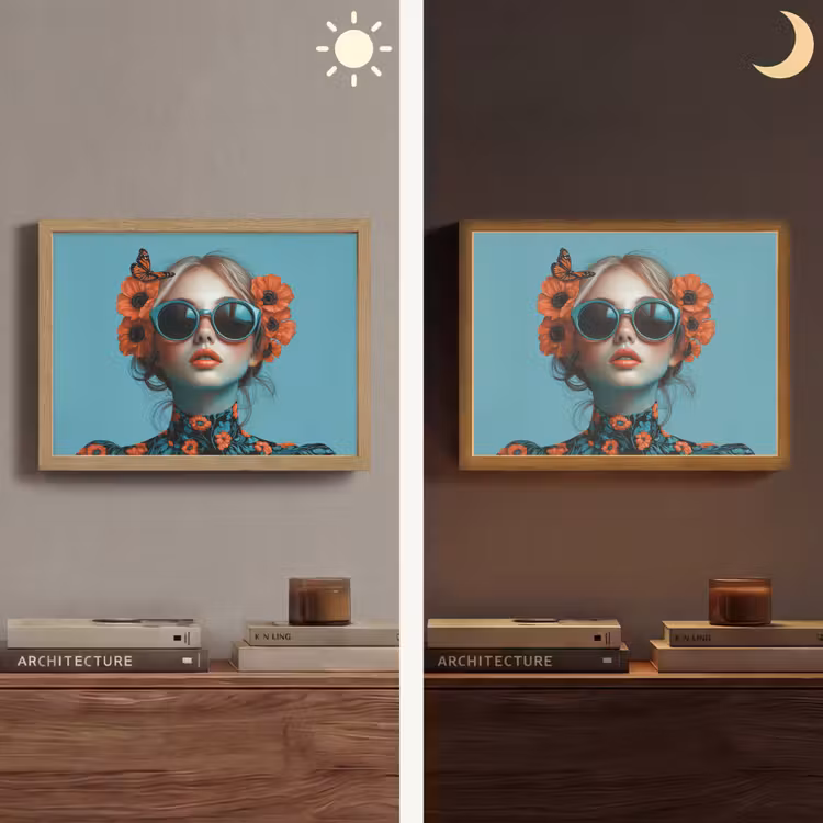 Vrouw - Blauw - Vlinder - Bloemen - Aesthetic Light Box met batterij (Wandlamp) middel -sfeer3