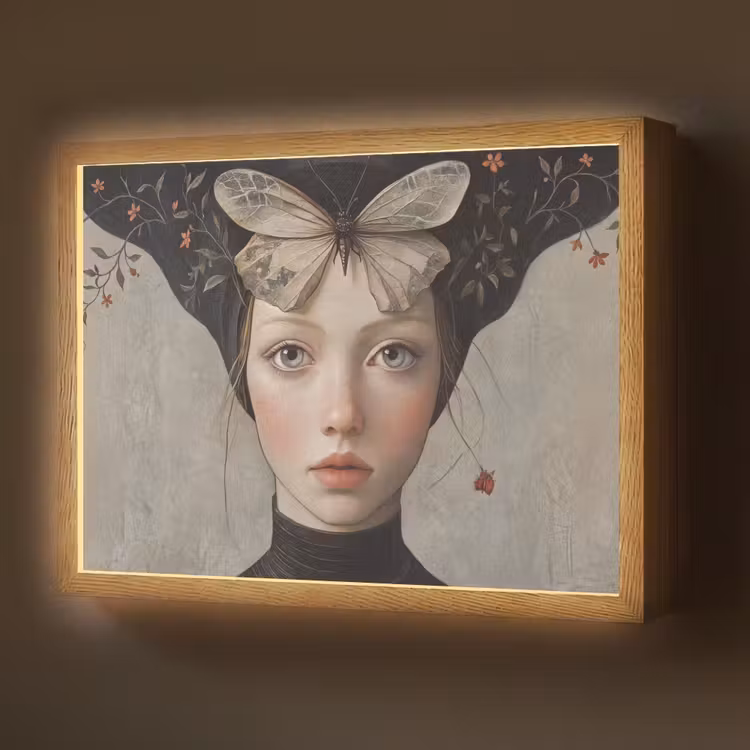 Woman - Butterfly - Art - Classic - Muted Light Box met batterij (Wandlamp) middel -z3d_website