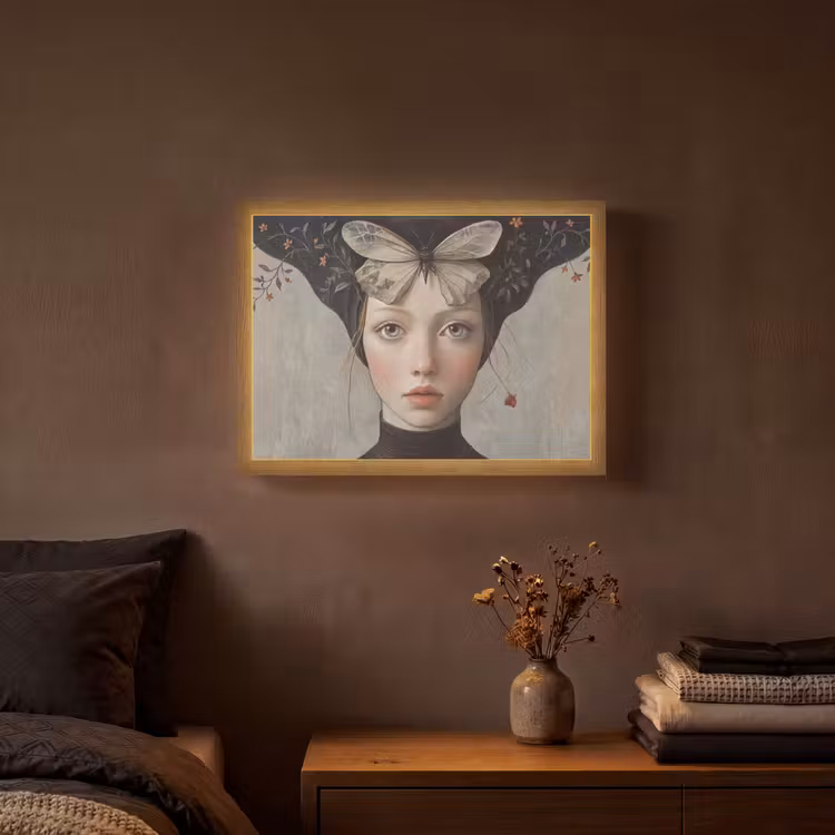 Woman - Butterfly - Art - Classic - Muted Light Box met batterij (Wandlamp) middel -sfeer4