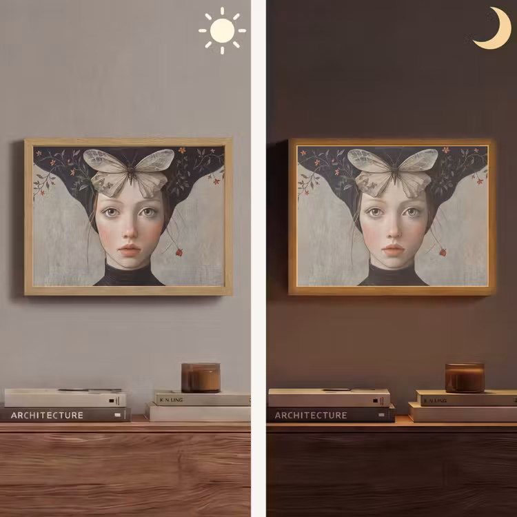 Woman - Butterfly - Art - Classic - Muted Light Box met batterij (Wandlamp) middel -sfeer3