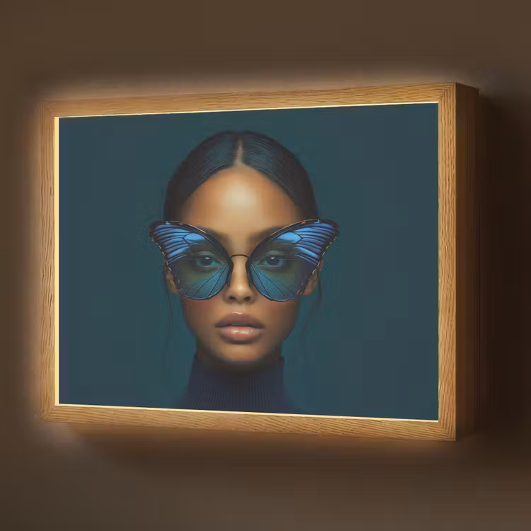 Vrouw - Vlinder - Bril - Blauw - Modern - Portret Light Box met batterij (Wandlamp) middel -z3d_website