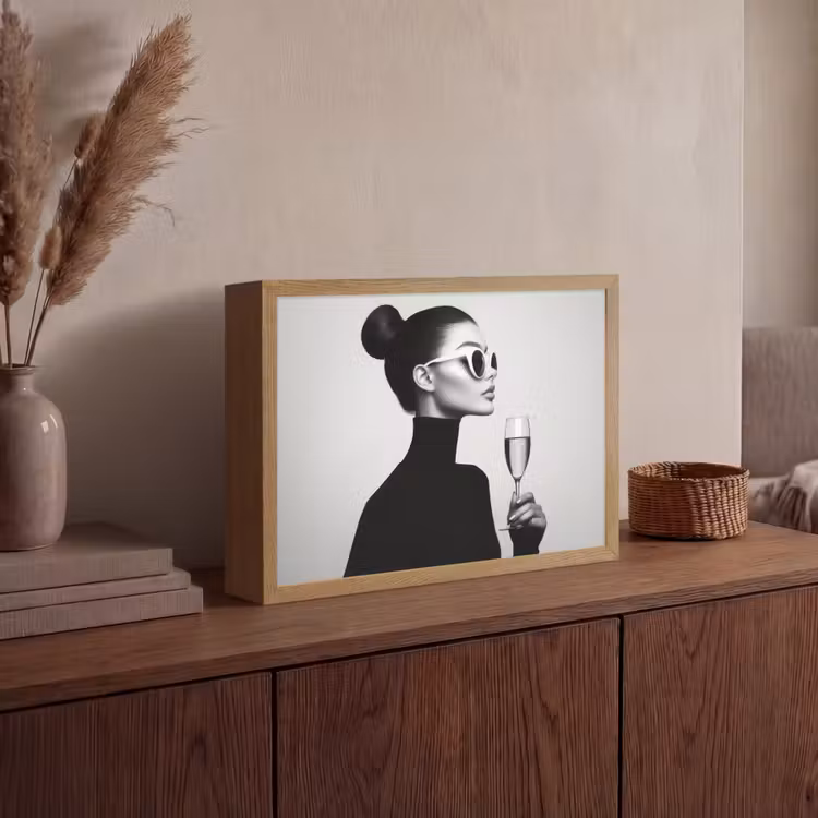 Vrouw - Champagne - Modern Light Box met batterij (Wandlamp) middel -sfeer2