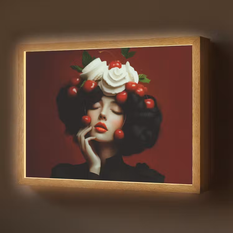 Vrouw - Kersen - Slagroom Light Box met batterij (Wandlamp) middel -z3d_website