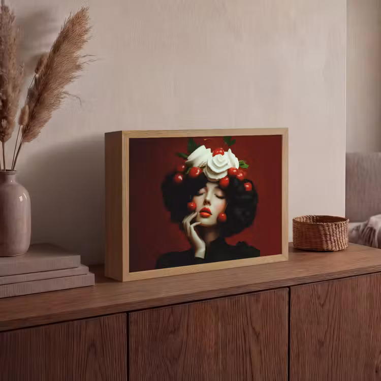 Vrouw - Kersen - Slagroom Light Box met batterij (Wandlamp) middel -sfeer2