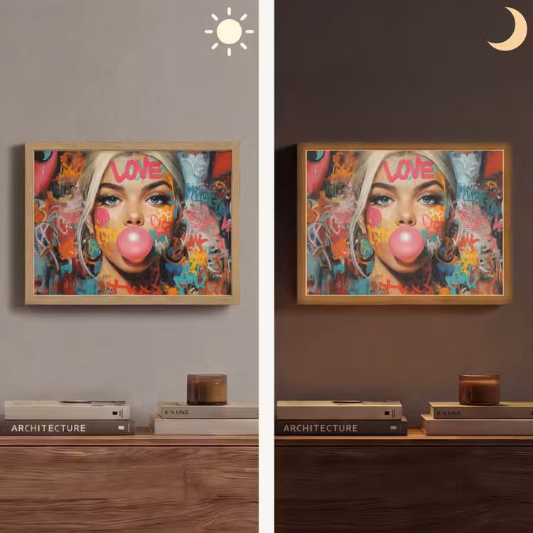 Vrouw - Kauwgom - Graffiti - Love Light Box met batterij (Wandlamp) middel -sfeer3