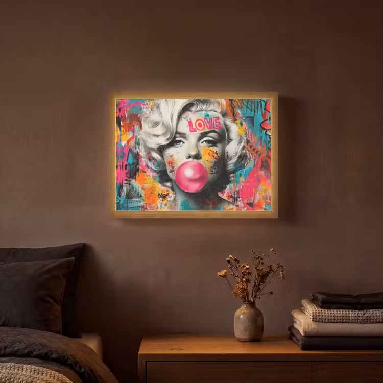 Vrouw - Kauwgom - Graffiti - Neonkleuren Light Box met batterij (Wandlamp) middel -sfeer4
