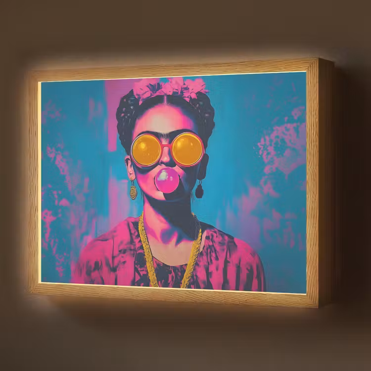 Vrouw - Kauwgom - Zonnebril - Oranje Light Box met batterij (Wandlamp) middel -z3d_website