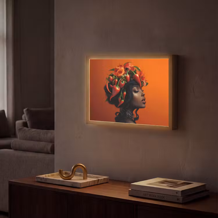 Vrouw - Chilipepers - Pepers - Bloemen Light Box met batterij (Wandlamp) middel -sfeer1