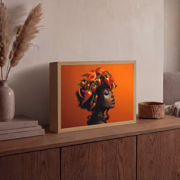 Vrouw - Chilipepers - Pepers - Bloemen Light Box met batterij (Wandlamp) middel -sfeer2