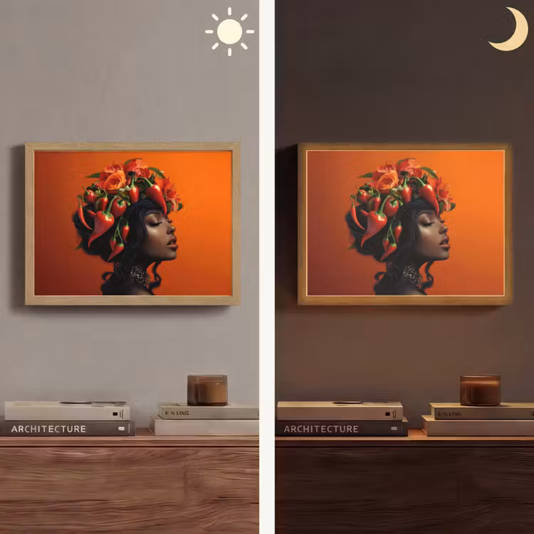 Vrouw - Chilipepers - Pepers - Bloemen Light Box met batterij (Wandlamp) middel -sfeer3