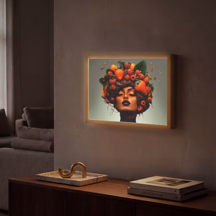 Vrouw - Chocolade - Frambozen - Aardbeien - Koekjes Light Box met batterij (Wandlamp) middel -sfeer1