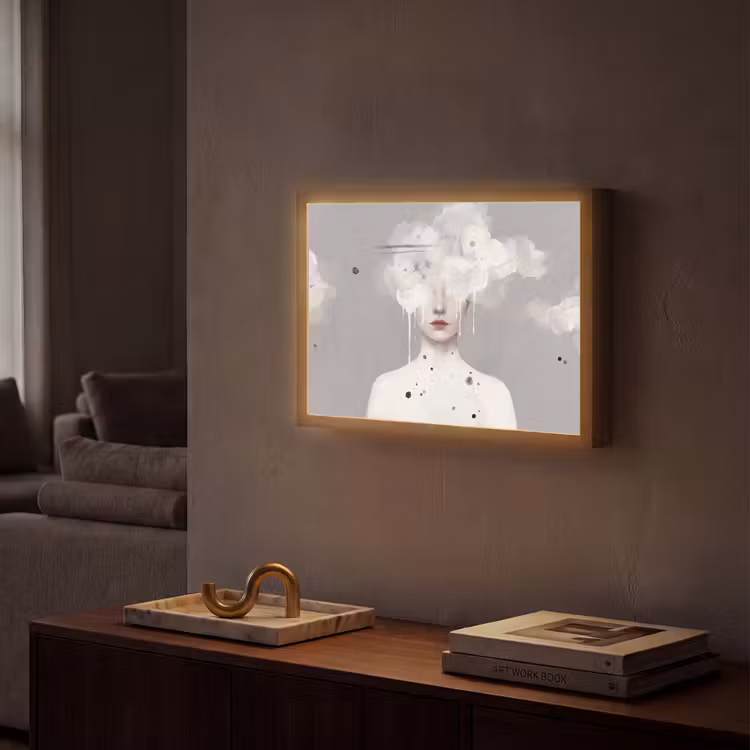 Vrouw - Wolk - Grijs Light Box met batterij (Wandlamp) middel -sfeer1