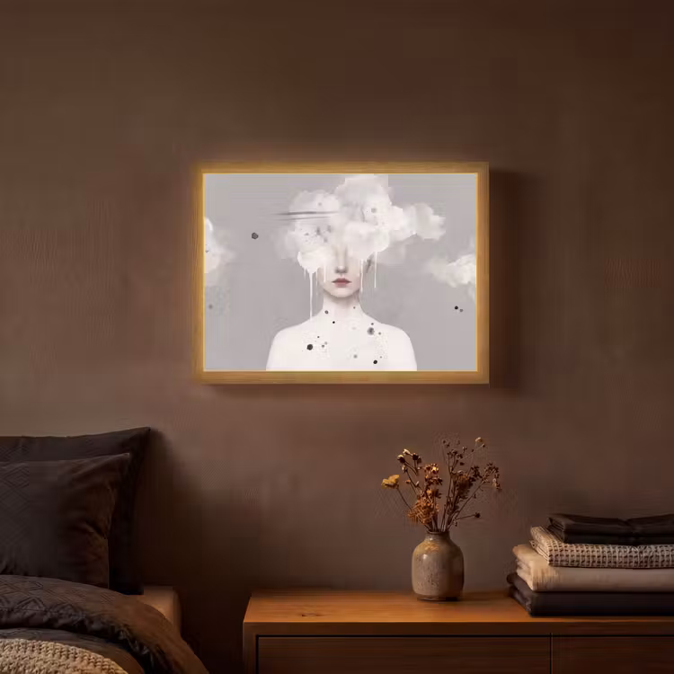 Vrouw - Wolk - Grijs Light Box met batterij (Wandlamp) middel -sfeer4