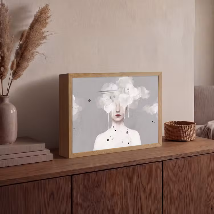 Vrouw - Wolk - Grijs Light Box met batterij (Wandlamp) middel -sfeer2