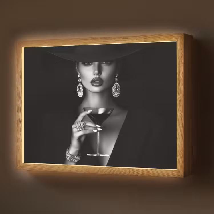 Vrouw - Cocktail - Chic Light Box met batterij (Wandlamp) middel -z3d_website