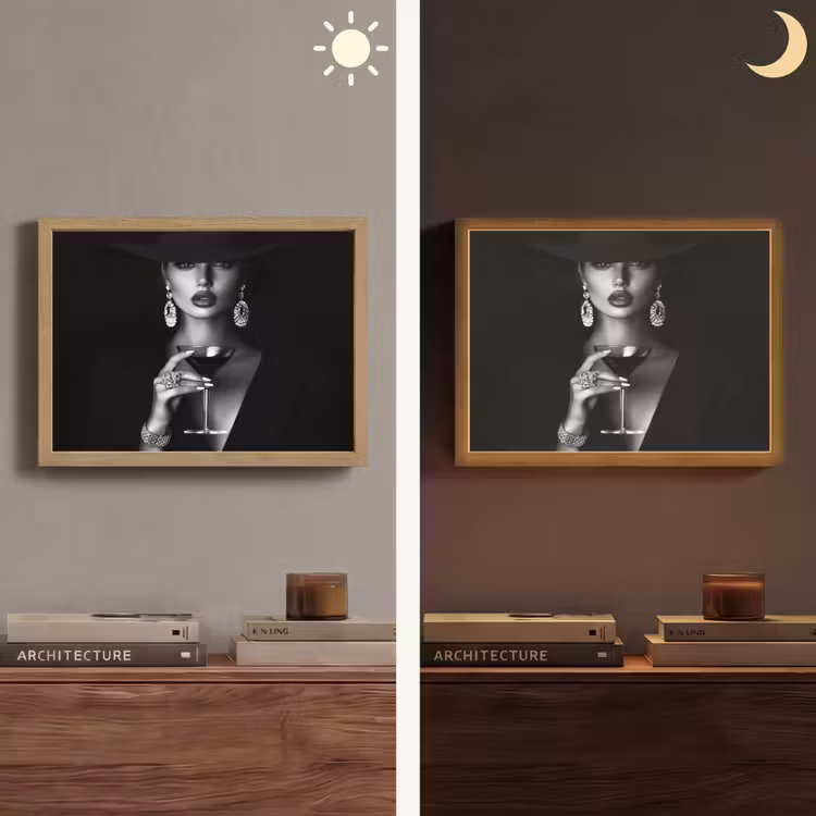 Vrouw - Cocktail - Chic Light Box met batterij (Wandlamp) middel -sfeer3