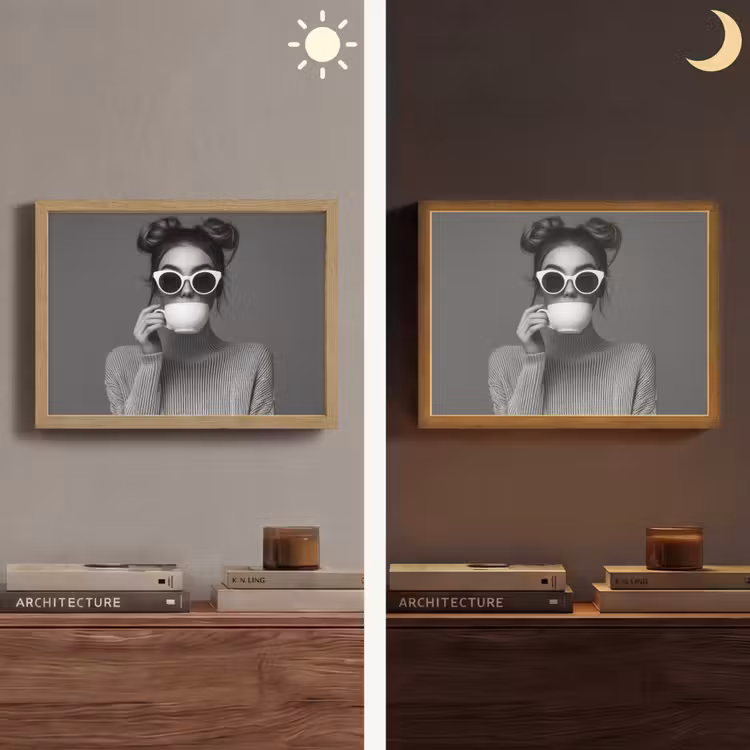 Vrouw - Koffie - Zwart - Wit Light Box met batterij (Wandlamp) middel -sfeer3