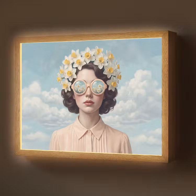 Vrouw - Narcissen - Geel Light Box met batterij (Wandlamp) middel -z3d_website